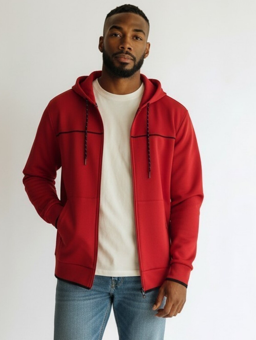 Nautica Competition Men’s XL Red Black Full Zip Fleece Hoodie Spellout Jacket